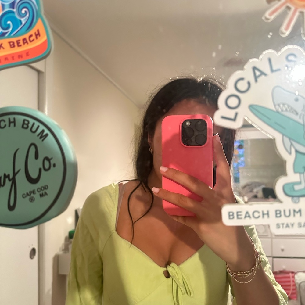 La Hearts Light Green Tie-Front Top